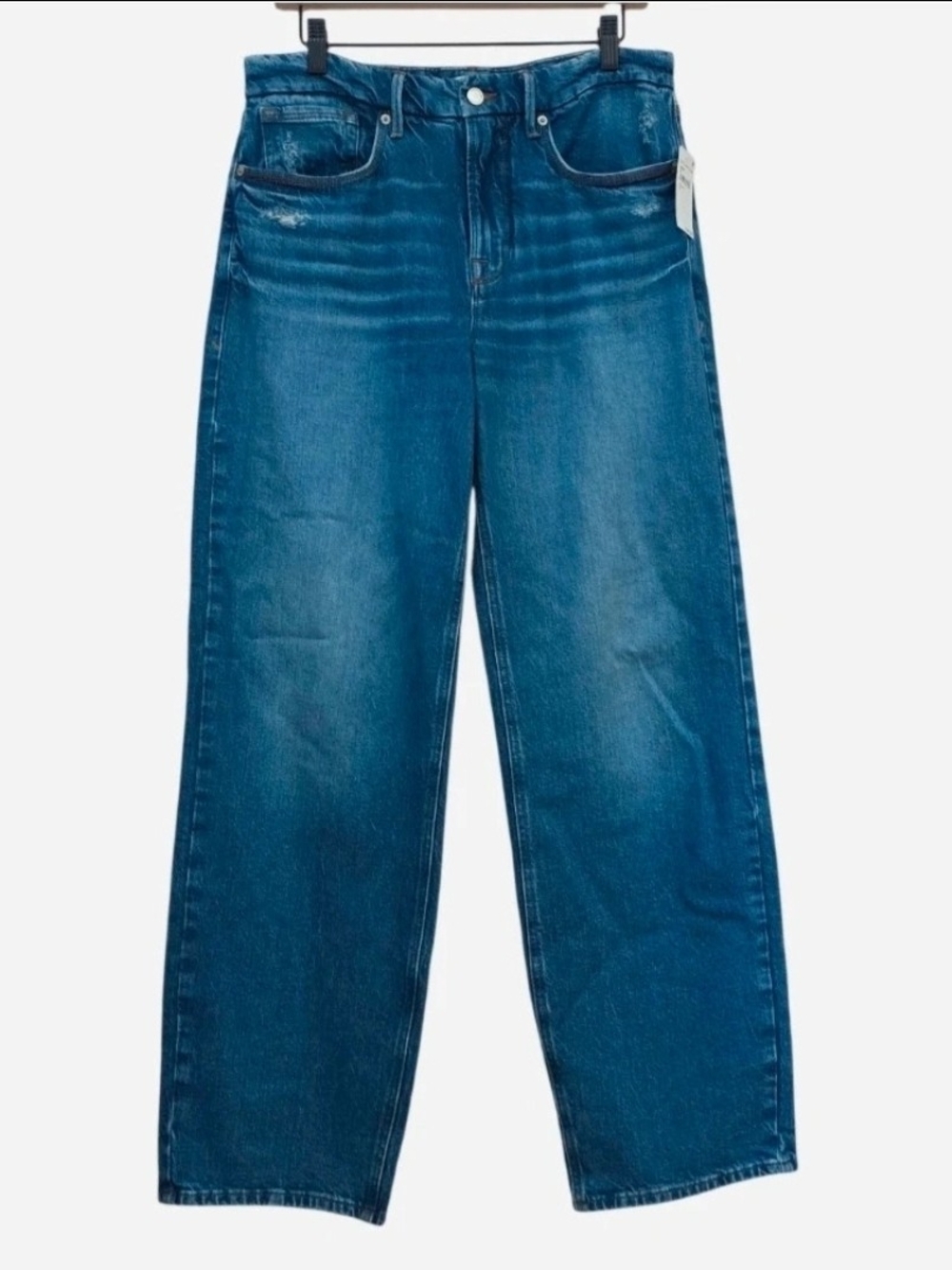 Good American Good 90s Mid-wash Distressed Jeans, size 8/29